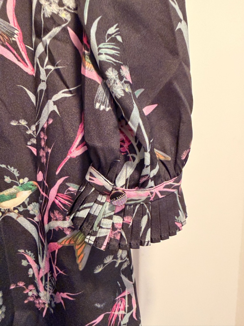 Ted Baker London Black Mini Dress with Pink and Green Botanical Print - Picture 4 of 7